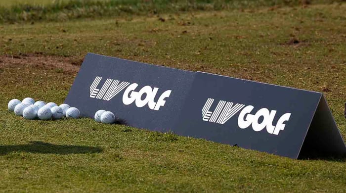 Range balls are pictured at a 2023 LIV Golf tournament.